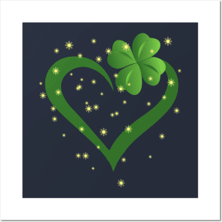 Green Heart Design with Golden Sparks Posters and Art